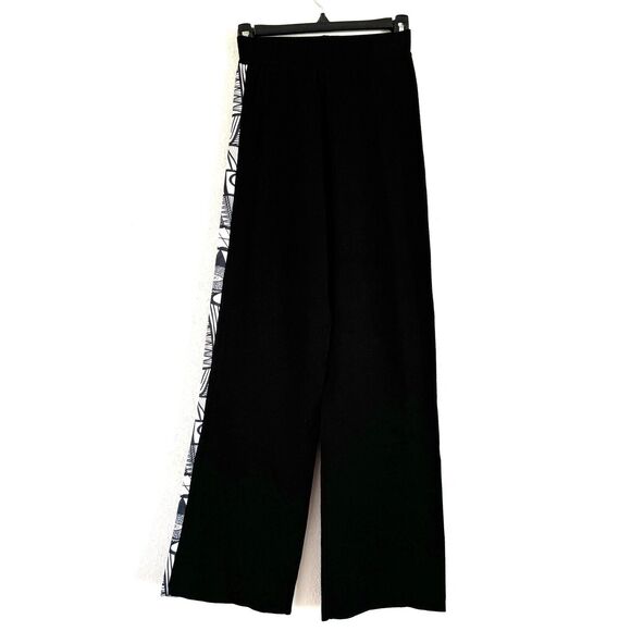 NWOT Fuzzi Italy Knit One Side Print Panel Wide Leg Pants Trousers Black - Picture 1 of 13